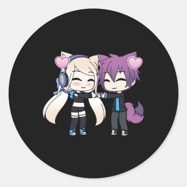 Sticker Rond Chibi Style Kawaii Anime Et Lui (Devant)