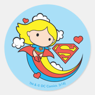 Sticker Rond Chibi Supergirl volant arc-en-ciel