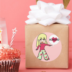 Sticker Rond Chibi Valentine Hearts