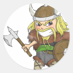 Sticker Rond Chibi Viking (affligé)