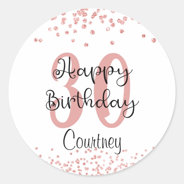 Sticker Rond Chic 30th Birthday Rose Gold Parties scintillant N (Devant)