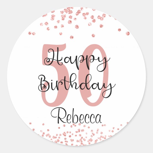 Sticker Rond Chic 50th Birthday Rose Gold Parties scintillant N (Devant)