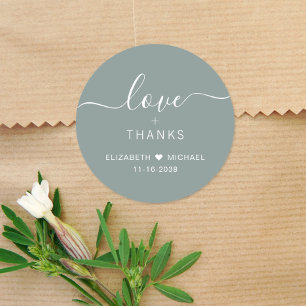 Sticker Rond Chic Amour Et Remerciements Vert Sauge Mariage Rem