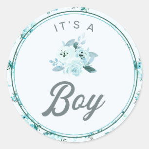 Sticker Rond Chic Aqua & Blue Floral Nouveau bébé C'est un garç