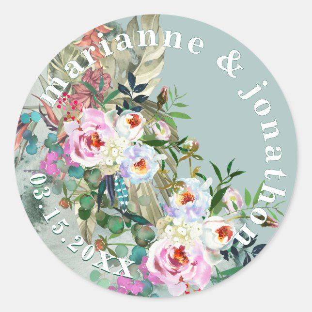 Sticker Rond Chic Aquamarine Lush Aquarelle Florale (Devant)