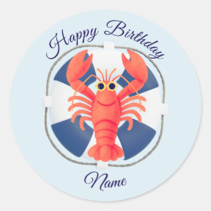 Sticker Rond Chic aquarelle homard et bouée de sauvetage Annive