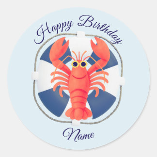 Sticker Rond Chic aquarelle homard et bouée de sauvetage Annive