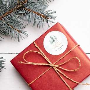 Sticker Rond Chic Aquarelle Pine Arbres Joyeux Noël