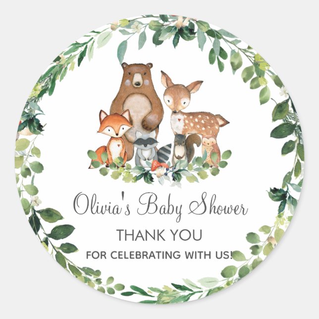 Sticker Rond Chic Baby shower de verdure bois Merci Favoriser (Devant)