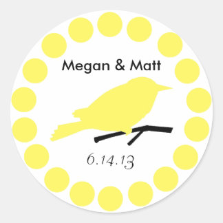 Sticker Rond Chic Bird Silhouette & Dots Mariage Sceau en Jaune