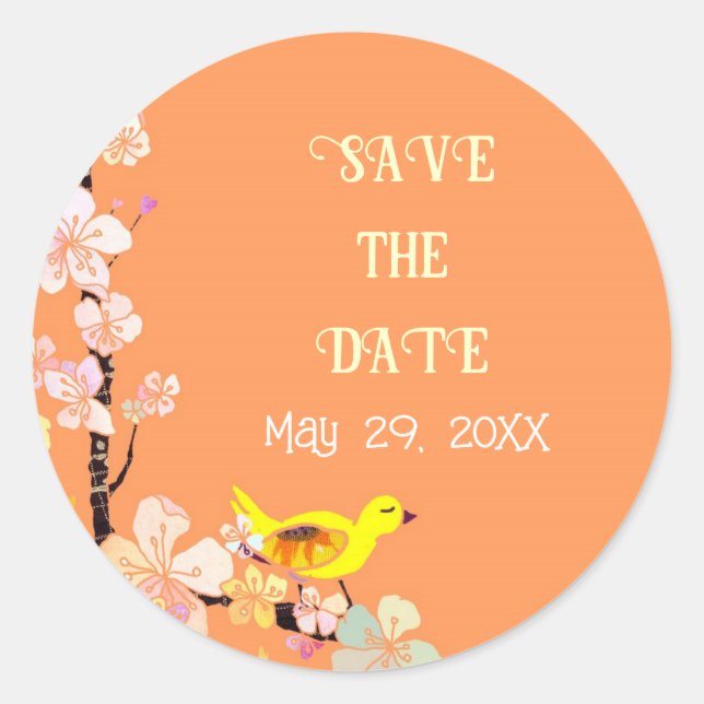 Sticker Rond Chic Bird Wedding Enregistrer la date (Devant)