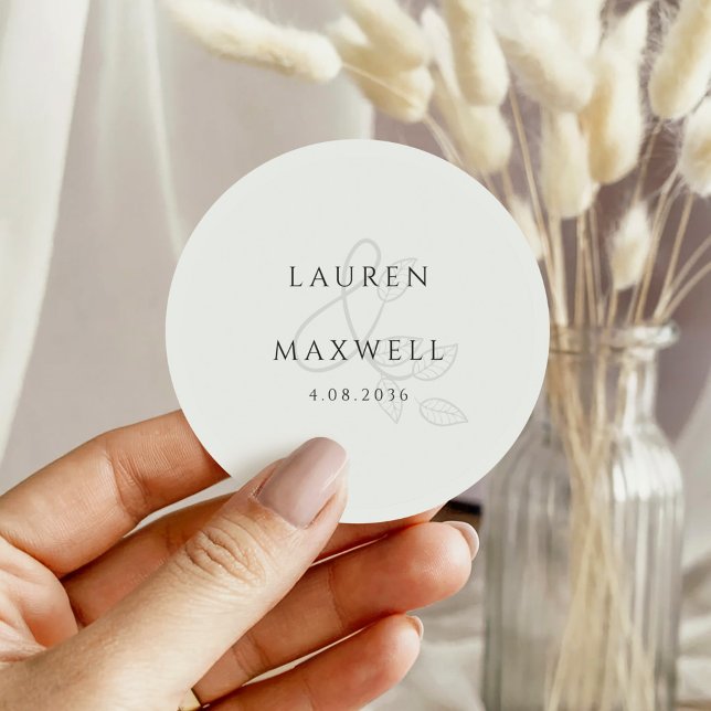 Sticker Rond Chic Black and White Botanical Floral Wedding (Créateur téléchargé)