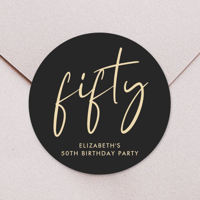 Sticker Rond Chic Black Gold 50th Birthday Party (Créateur téléchargé)