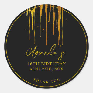 Sticker Rond Chic Black & Gold Parties scintillant Drips Sweet