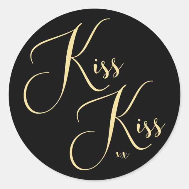 Sticker Rond Chic Black Gold Script Kiss Kiss Saying (Devant)
