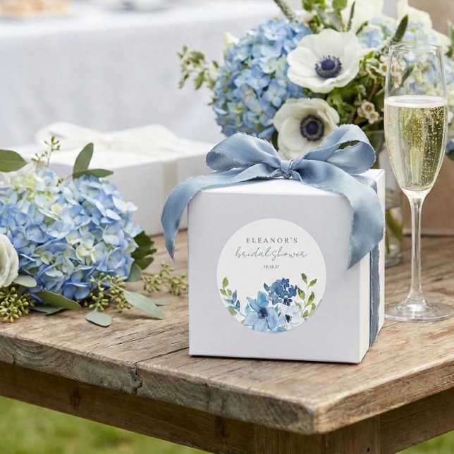 Sticker Rond Chic Bleu Clair Floral Aquarelle Enterrement de Vi (Créateur téléchargé)