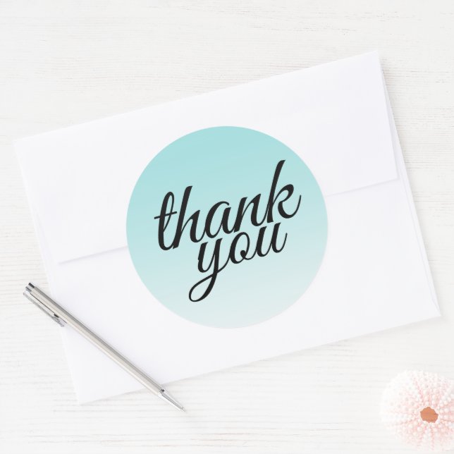 Sticker Rond Chic bleu turquoise ombré merci (Enveloppe)