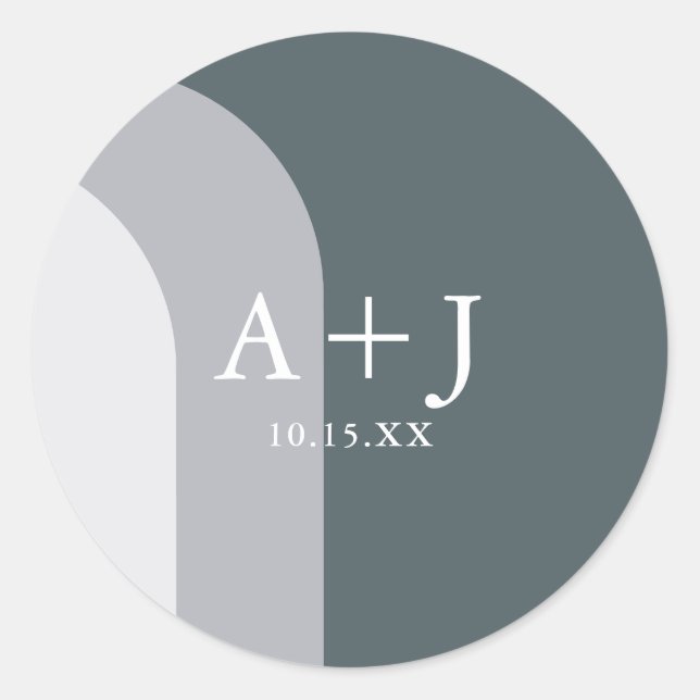 Sticker Rond Chic Blue Arches Monogramme et Date Mariage (Devant)