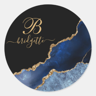 Sticker Rond Chic Blue Gold Parties scintillant Agate Géode Mon