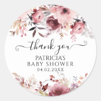 Chic Blush & Bourgogne Baby shower Floral Merci