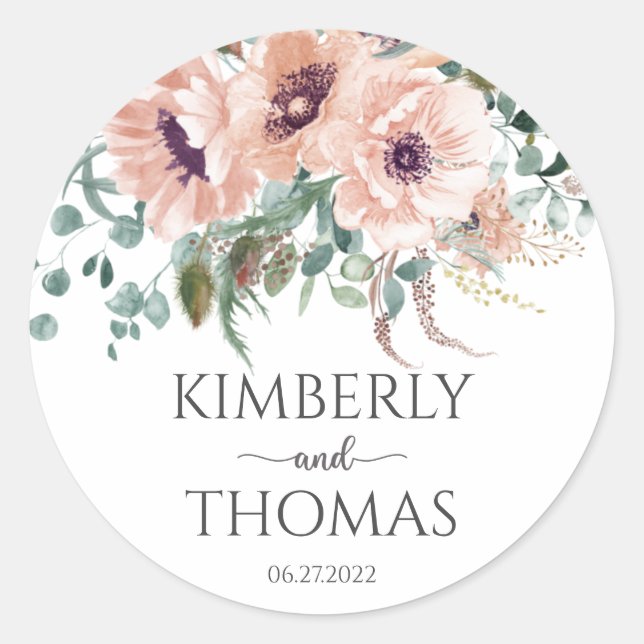Sticker Rond Chic Blush Floral Mariage (Devant)