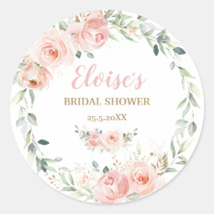 Sticker Rond Chic Blush rose Floral Fête des mariées bébé Anniv