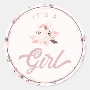 Sticker Rond Chic Blush Rose Floral Nouveau bébé C'est une Fill