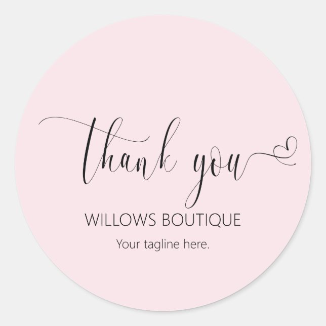 Sticker Rond Chic Blush rose Merci Calligraphie (Devant)