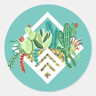 Sticker Rond Chic bohème tendance Succulents & Terrarium