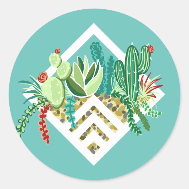 Sticker Rond Chic bohème tendance Succulents & Terrarium (Devant)