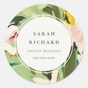 Sticker Rond Chic Boho coloré vert rose rose rose floral