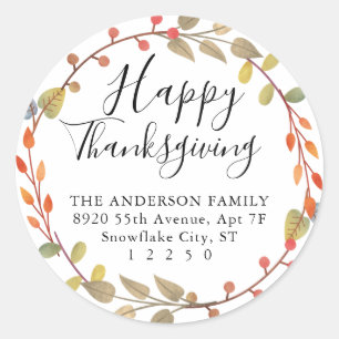 Sticker Rond Chic Bon thanksgiving Automne Automne Wreath Adres