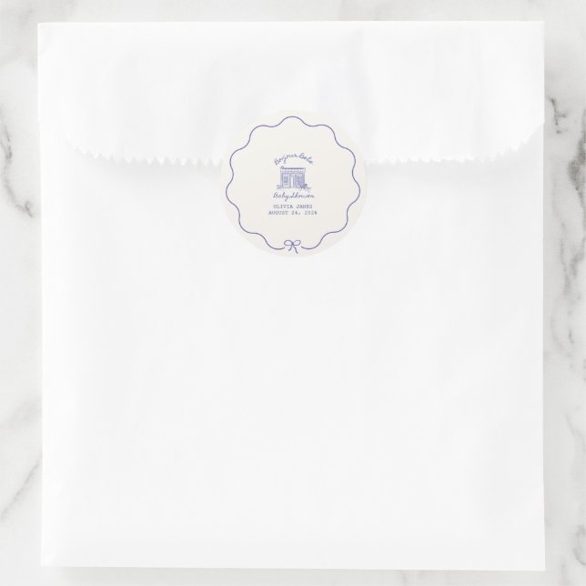 Sticker Rond Chic Bonjour bébé shower de bébé (Sac)