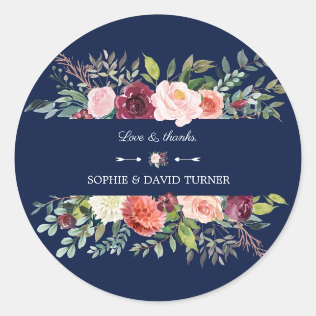 Sticker Rond Chic Bourgogne Blush Ivory Floral Mariage (Devant)