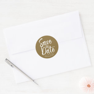 Sticker Rond Chic Brossage Script Mariage Économisez La Date
