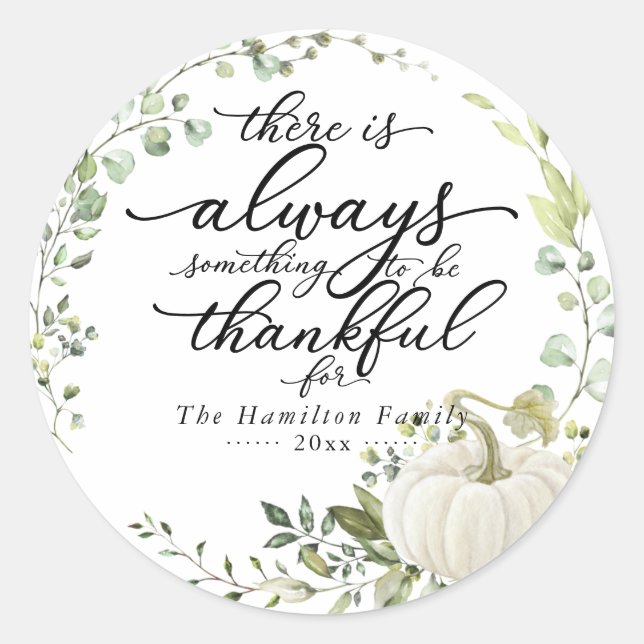 Sticker Rond Chic Calligraphie Verdure Wreath Thanksgiving (Devant)