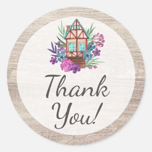 Sticker Rond Chic chalet rustique Cabine  bois Merci (Devant)