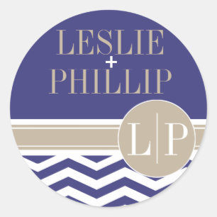 Sticker Rond Chic Chevron Monogramme   marine