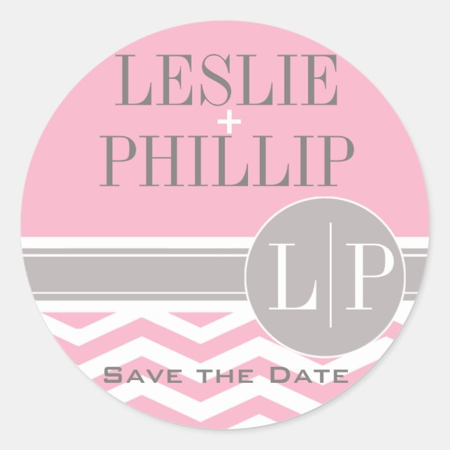 Sticker Rond Chic Chevron Monogramme | rose (Devant)