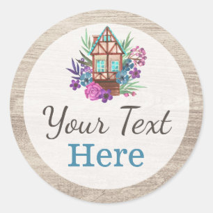 Sticker Rond Chic Chic Chic Cottage Cabine Aquarelle Bois