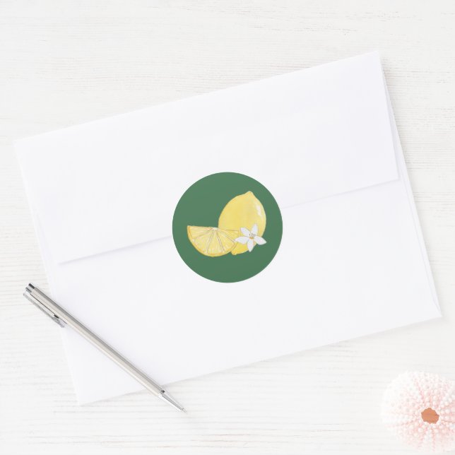 Sticker Rond Chic Citron Floral Mariage Classique Rond  (Enveloppe)