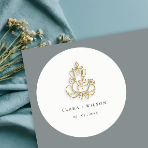 Sticker Rond Chic Classy Minimal Gold Ganesh Mariage indien