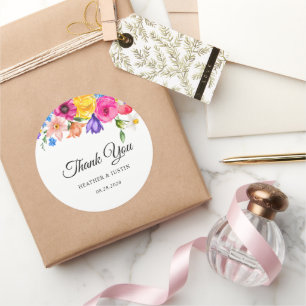 Sticker Rond Chic coloré fleur sauvage lumineux mariage merci