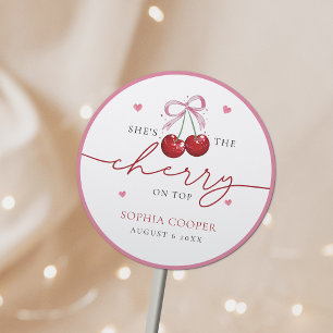 Sticker Rond Chic Coquette Cerise sur le dessus Baby Shower
