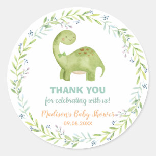 Sticker Rond Chic Cute Dinosaur Brontosaurus Baby shower garçon
