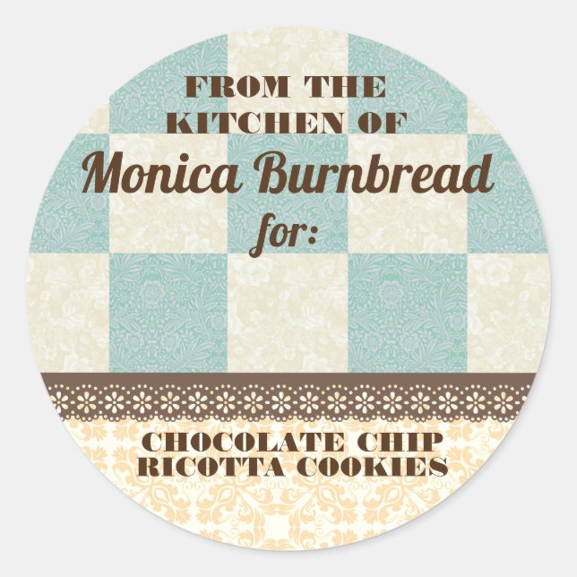 Sticker Rond Chic damier Shabby de la cuisine de la nourriture (Devant)