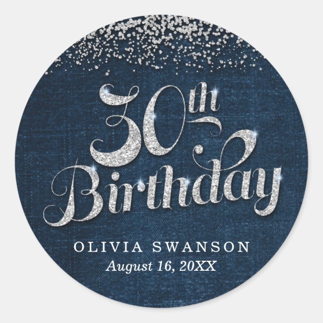 Sticker Rond Chic Denim & Diamonds 30e anniversaire (Devant)