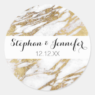 Sticker Rond Chic Elegant blanc et or marbre Motif