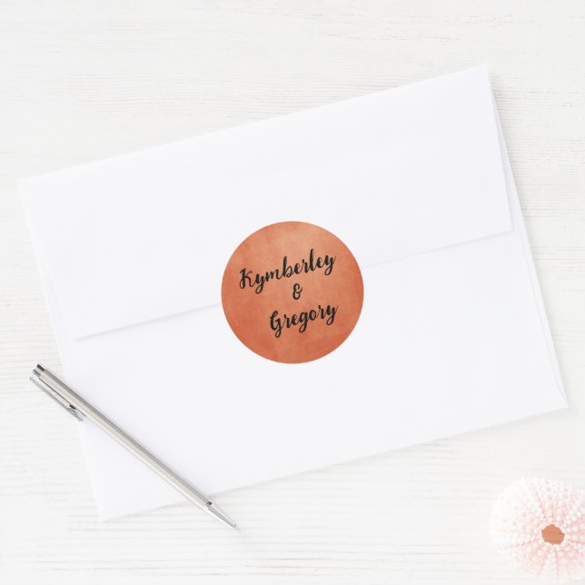 Sticker Rond Chic Elegant Burnt Orange Noir Nom (Enveloppe)