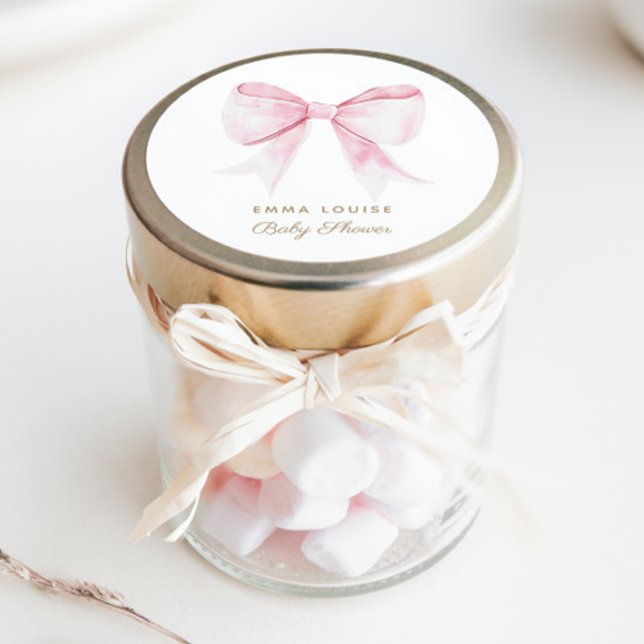 Sticker Rond Chic Elegant Coquette Rose Bow Baby shower fille (Créateur téléchargé)